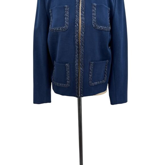 J. Mclaughlin Fanning Jacket Blazer Braided Trim Navy Blue Size Large - Picture 5 of 12